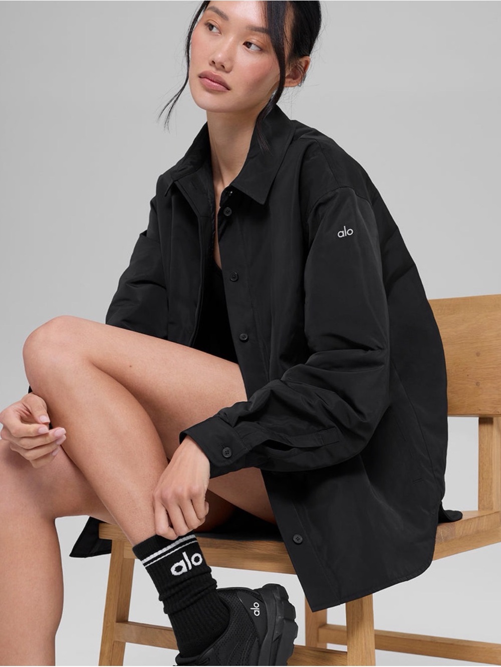 ALO Yoga Socialite Shacket Black Oversized Utility Button-Front Jacket NWT S
